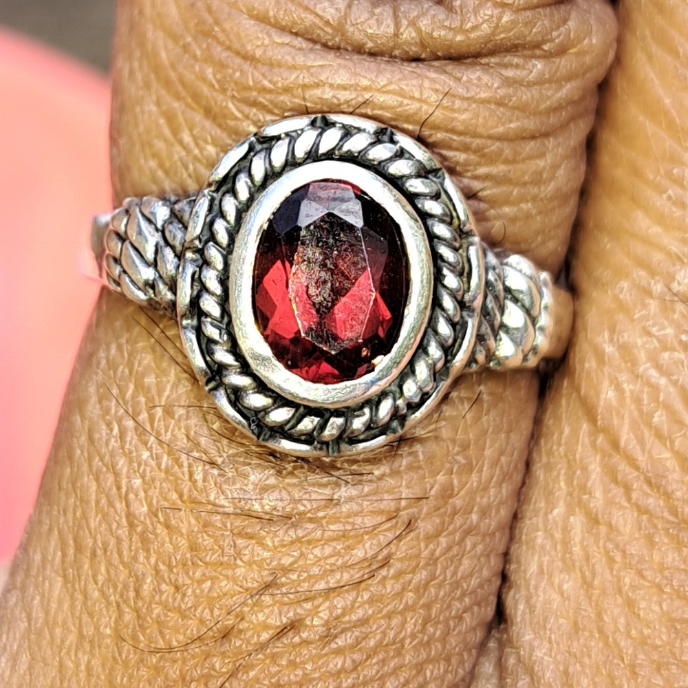 Dainty Red Garnet sterling silver ring
